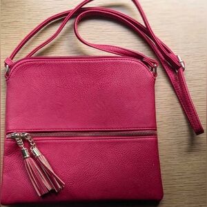 Red Crossbody Bag With Gold Zipper And Tassels